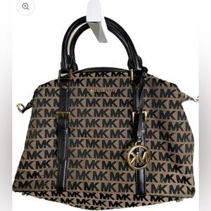 #142 MICHAEL KORS Signature Logo Canvas Bag Double Handle Bag